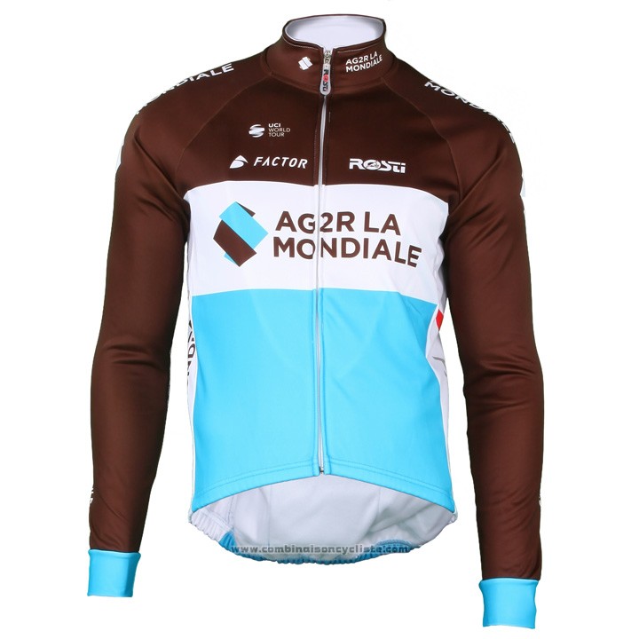 2018 Maillot Cyclisme Ag2r La Mondiale Marron Manches Longues et Cuissard